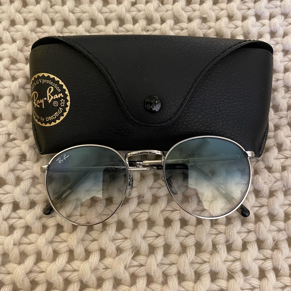Ray-Ban Silver Frame Sunglasses with Blue Gradient Lenses